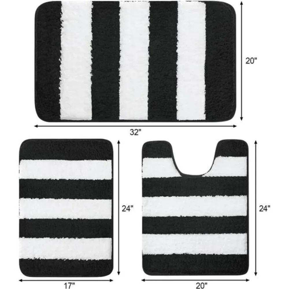 3 Pieces Bathroom Rug, Ultra Soft Non-Slip Bath Mats Sets, Microfiber Absorbent